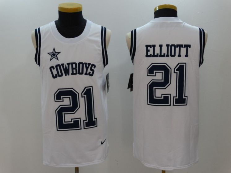 Men Dallas Cowboys #21 Ezekiel Elliott White Rush Player Name Number Tank Top stitched NFL Jerseys->->NFL Jersey